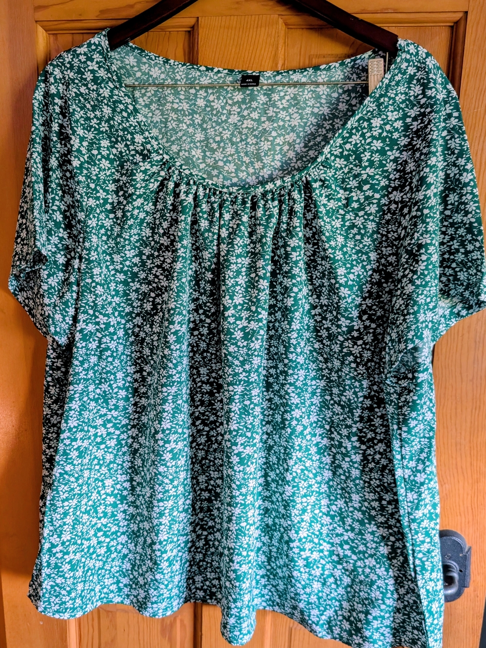 SHEIN Green Floral Short Sleeve Peasant Top